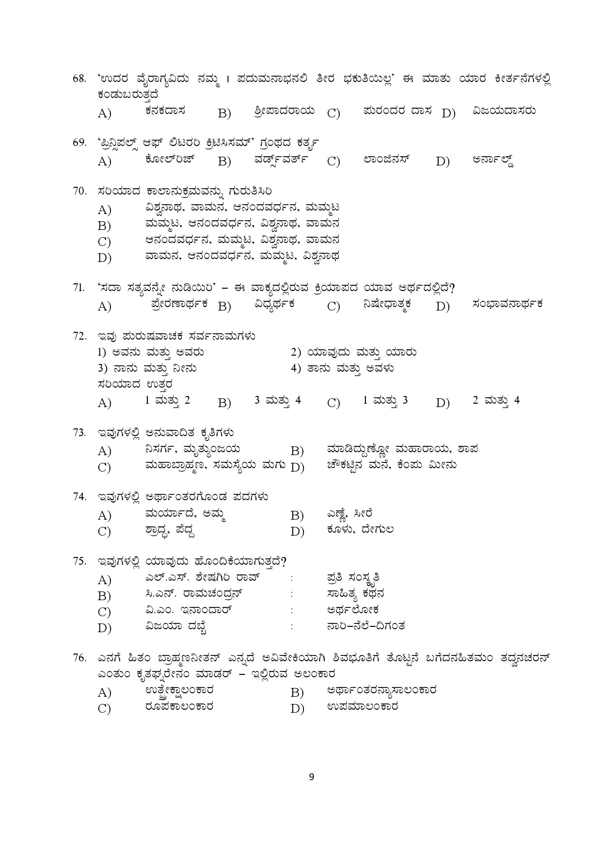 Kerala SET Kannada Exam Question Paper July 2024 9