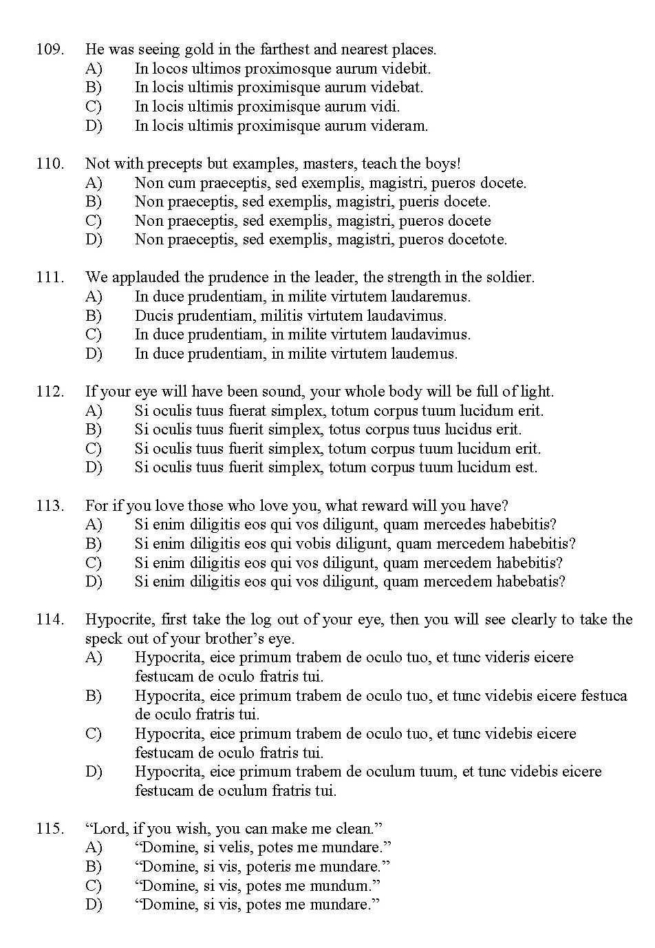 Kerala SET Latin Exam 2012 Question Code 12919 11