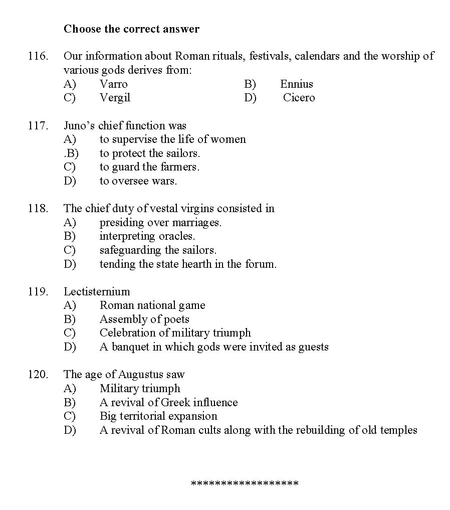 Kerala SET Latin Exam 2012 Question Code 12919 12