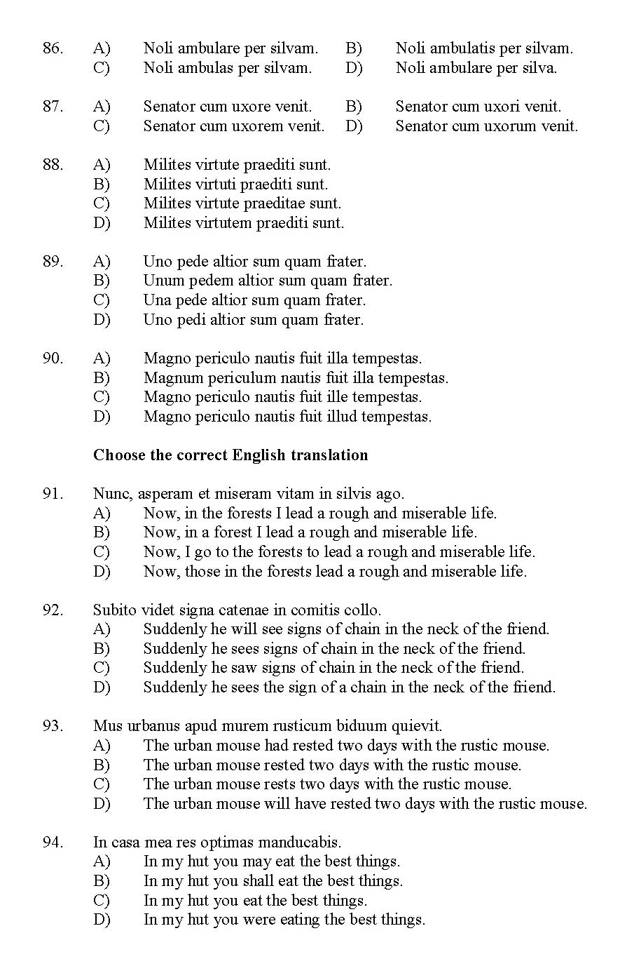 Kerala SET Latin Exam 2012 Question Code 12919 8