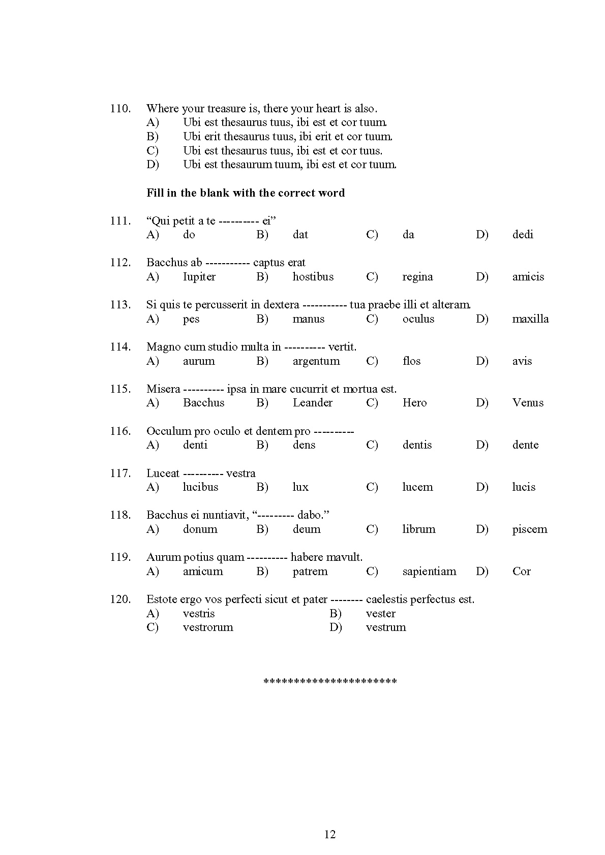 Kerala SET Latin Exam 2013 Question Code 13619 12