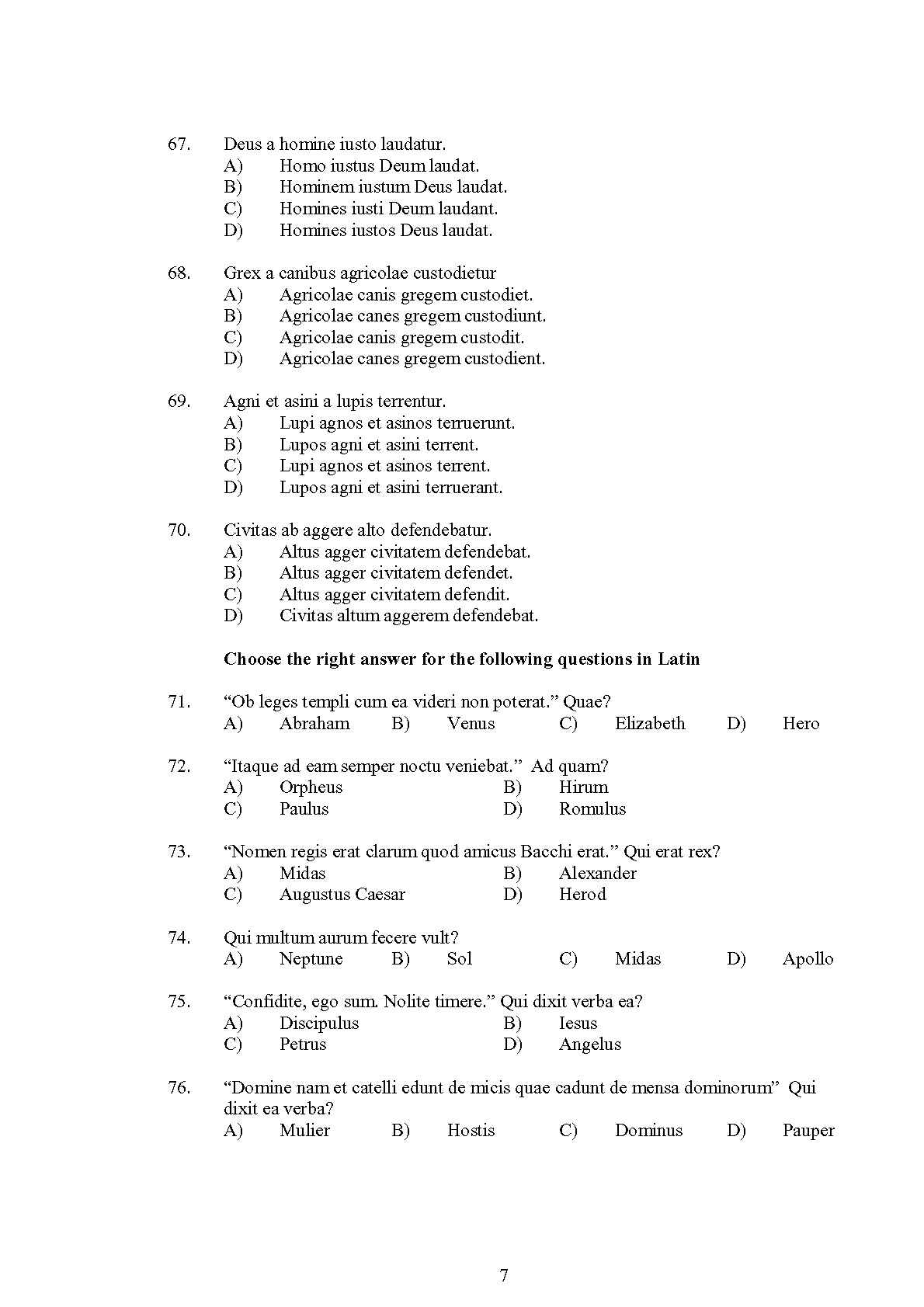 Kerala SET Latin Exam 2013 Question Code 13619 7