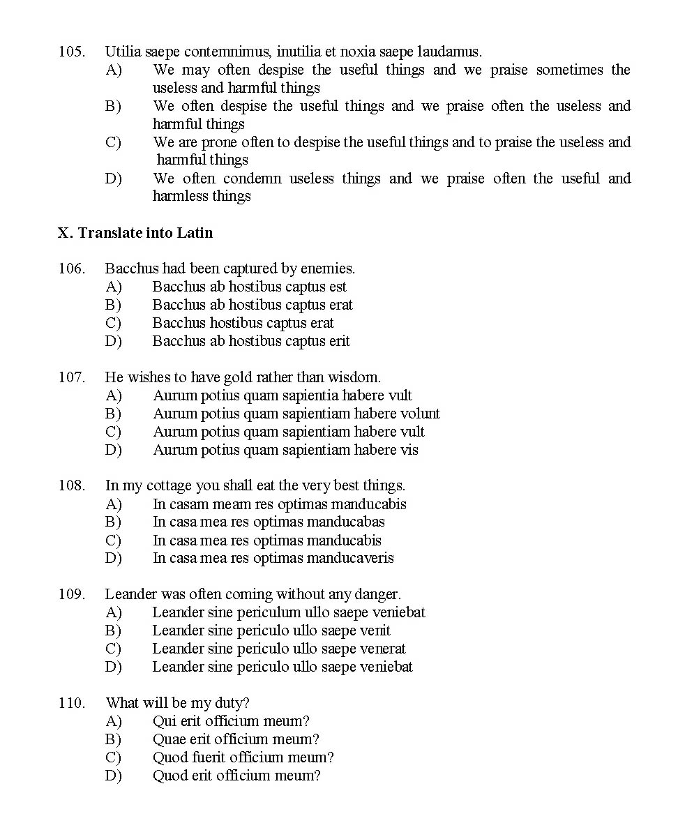 Kerala SET Latin Exam 2014 Question Code 14219 11