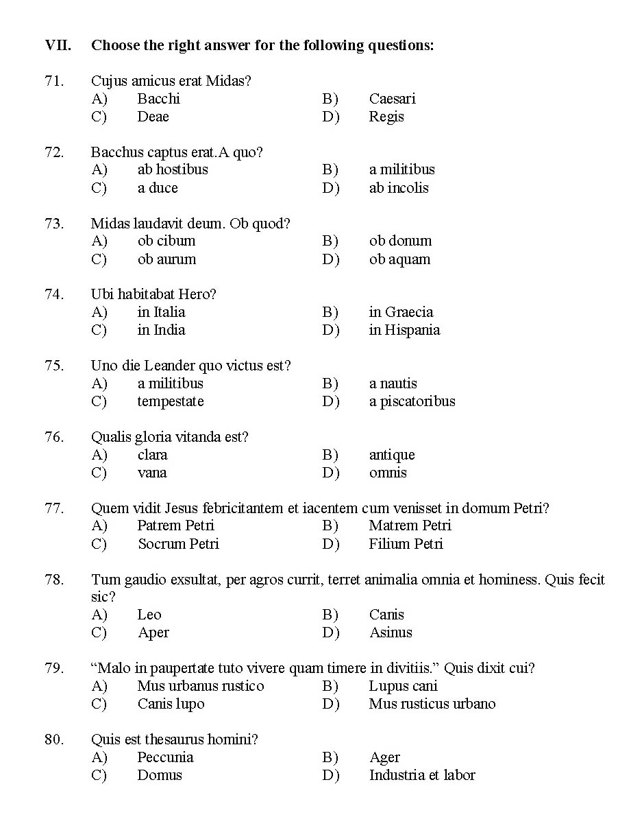 Kerala SET Latin Exam 2014 Question Code 14219 7