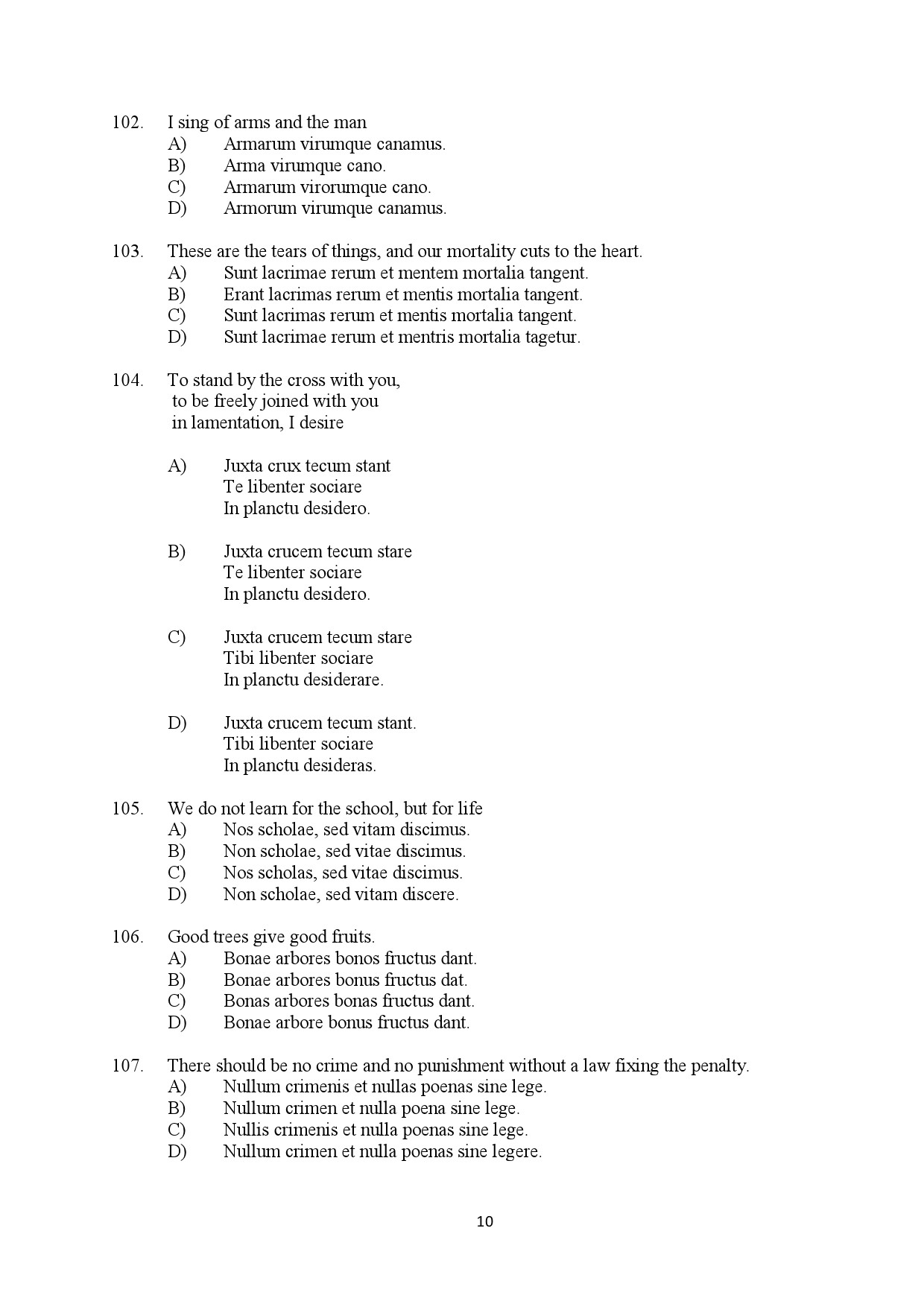 Kerala SET Latin Exam Question Paper January 2024 10