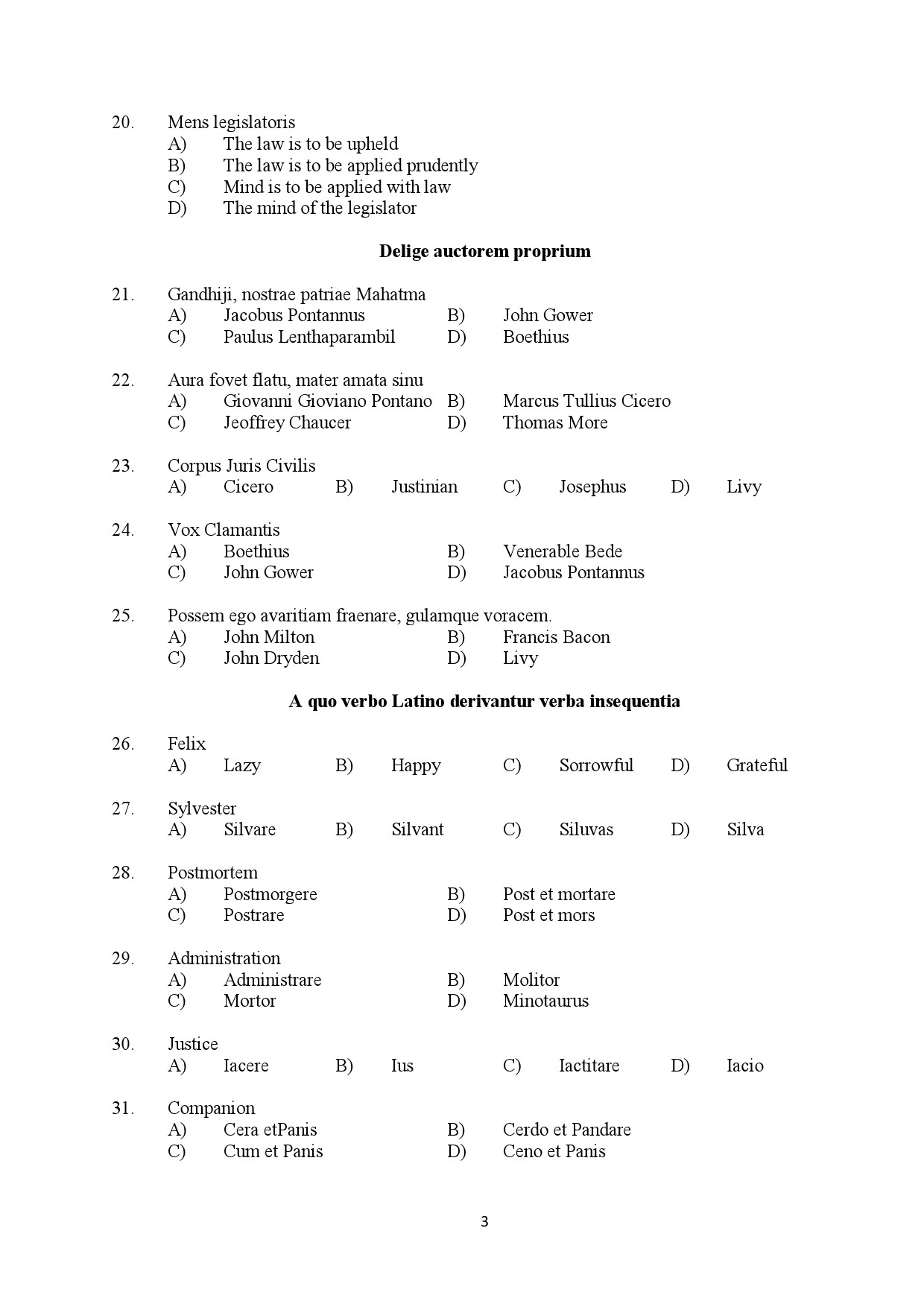 Kerala SET Latin Exam Question Paper January 2024 3