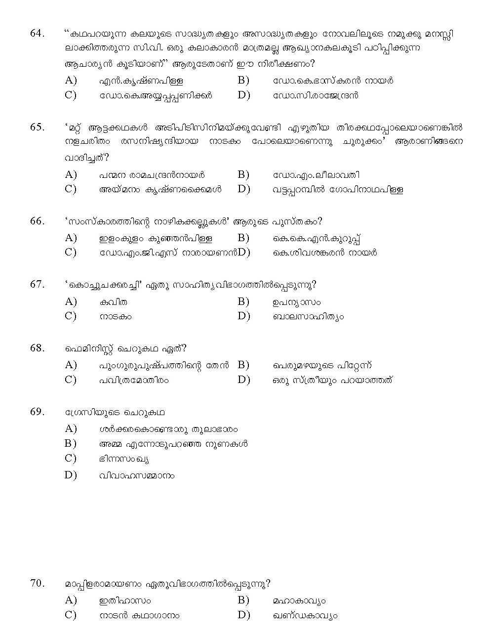 Kerala SET Malayalam Exam 2011 Question Code 91120 10