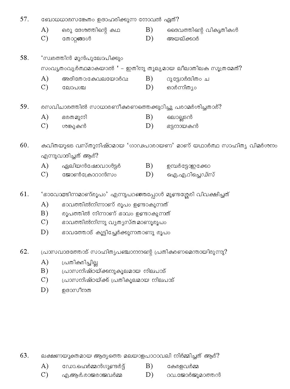 Kerala SET Malayalam Exam 2011 Question Code 91120 9