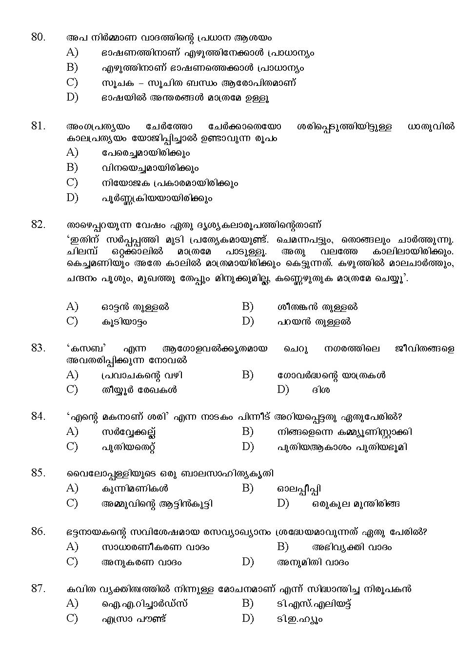 Kerala SET Malayalam Exam 2012 Question Code 12920 10