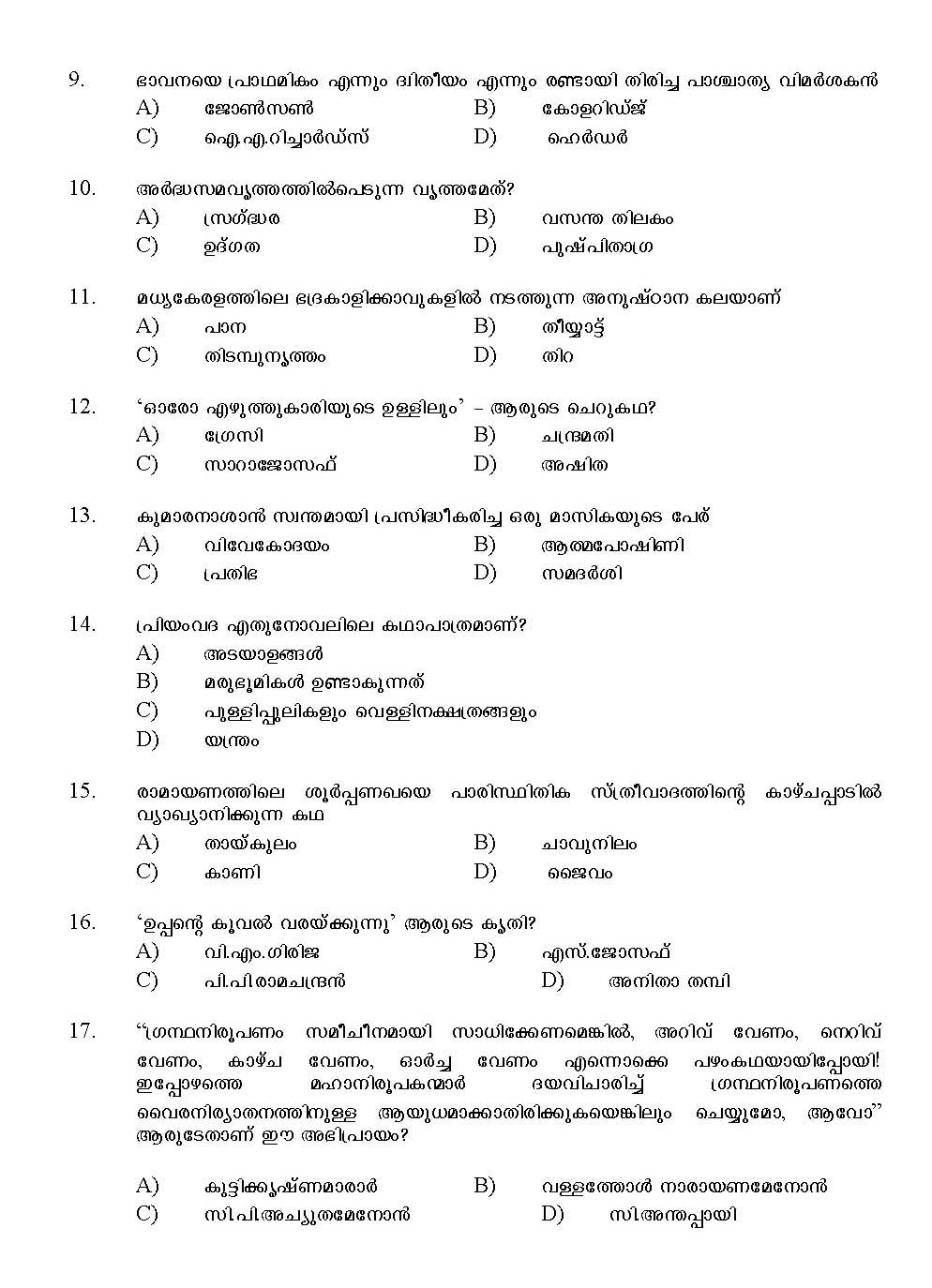 Kerala SET Malayalam Exam 2012 Question Code 12920 2