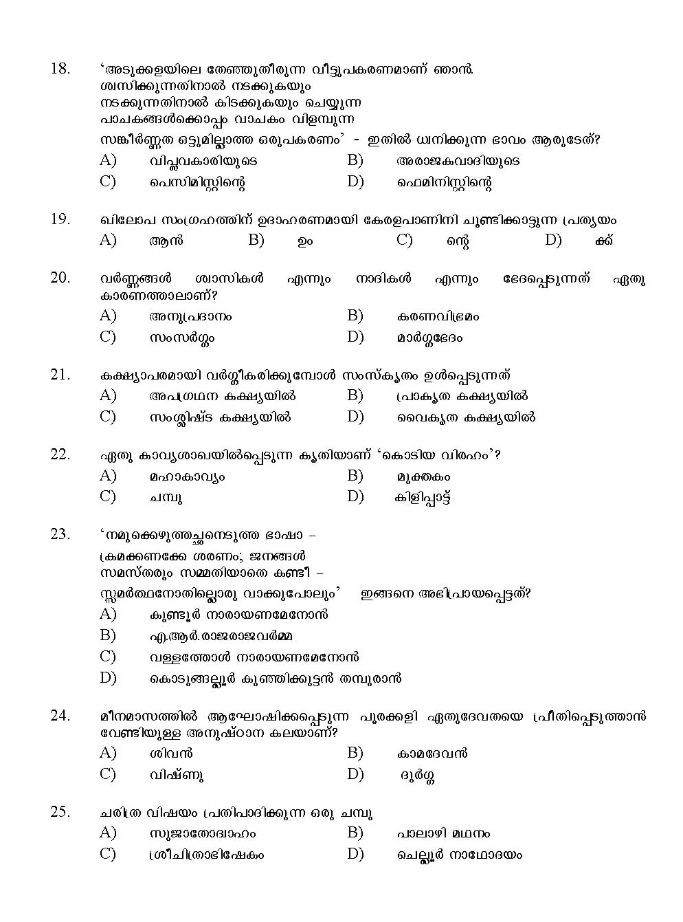 Kerala SET Malayalam Exam 2012 Question Code 12920 3