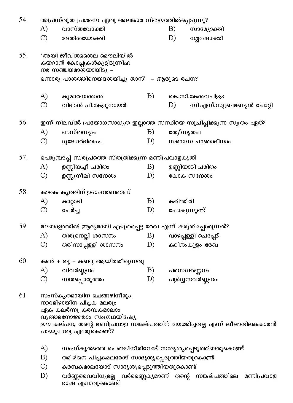 Kerala SET Malayalam Exam 2012 Question Code 12920 7