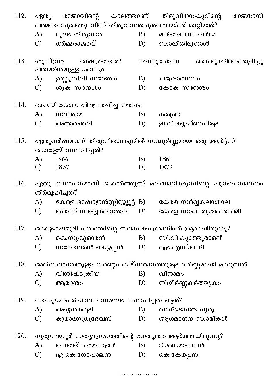 Kerala SET Malayalam Exam 2013 Question Code 13620 15