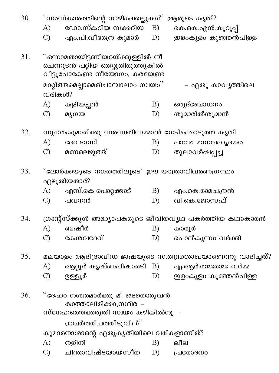 Kerala SET Malayalam Exam 2013 Question Code 13620 4