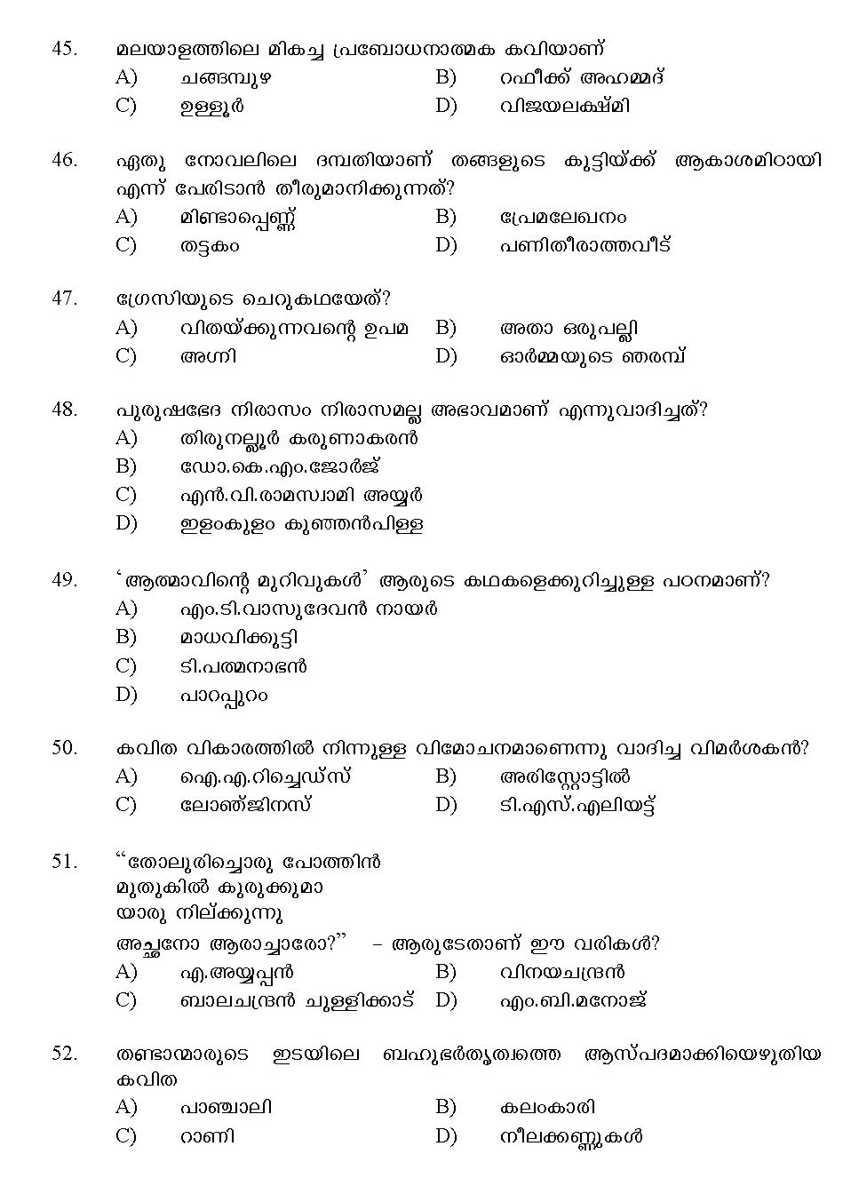 Kerala SET Malayalam Exam 2013 Question Code 13620 6
