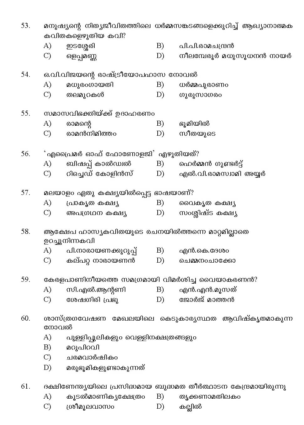 Kerala SET Malayalam Exam 2013 Question Code 13620 7