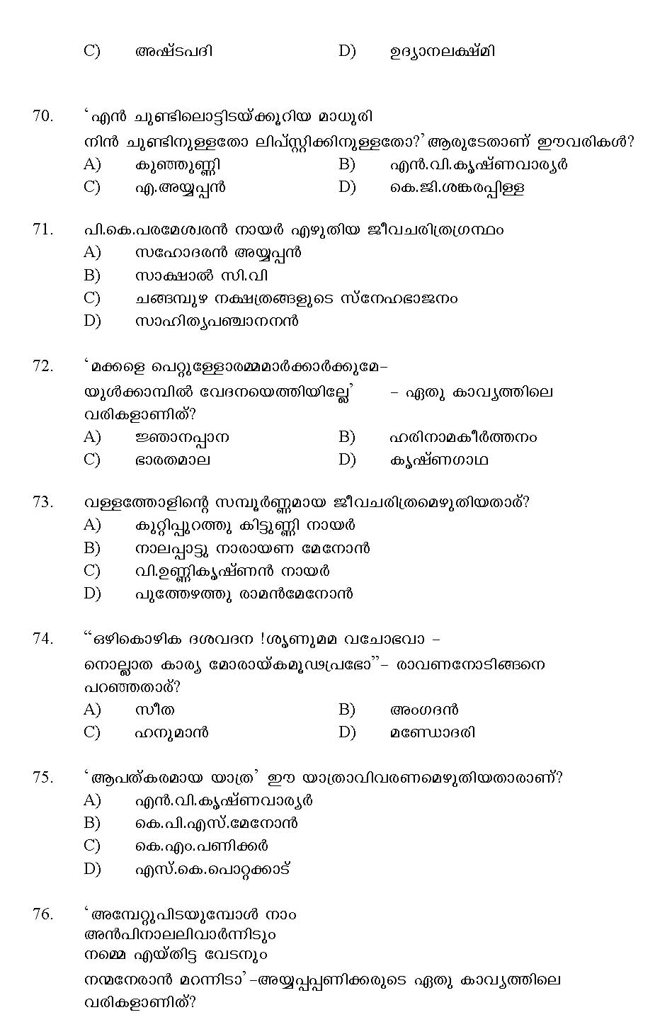 Kerala SET Malayalam Exam 2013 Question Code 13620 9