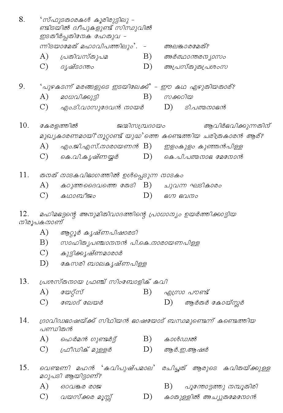 Kerala SET Malayalam Exam 2014 Question Code 14220 2