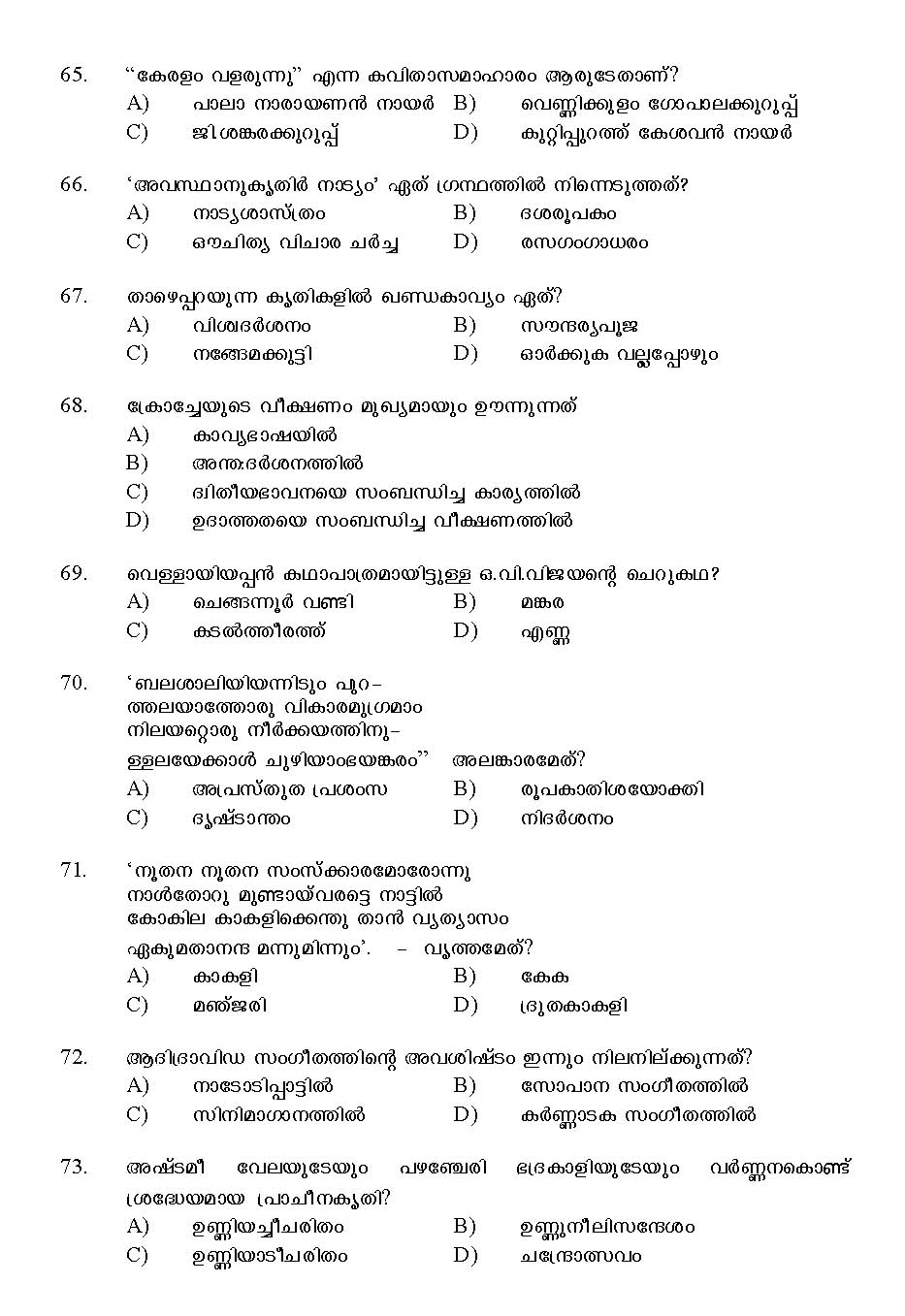 Kerala SET Malayalam Exam 2015 Question Code 15620 9