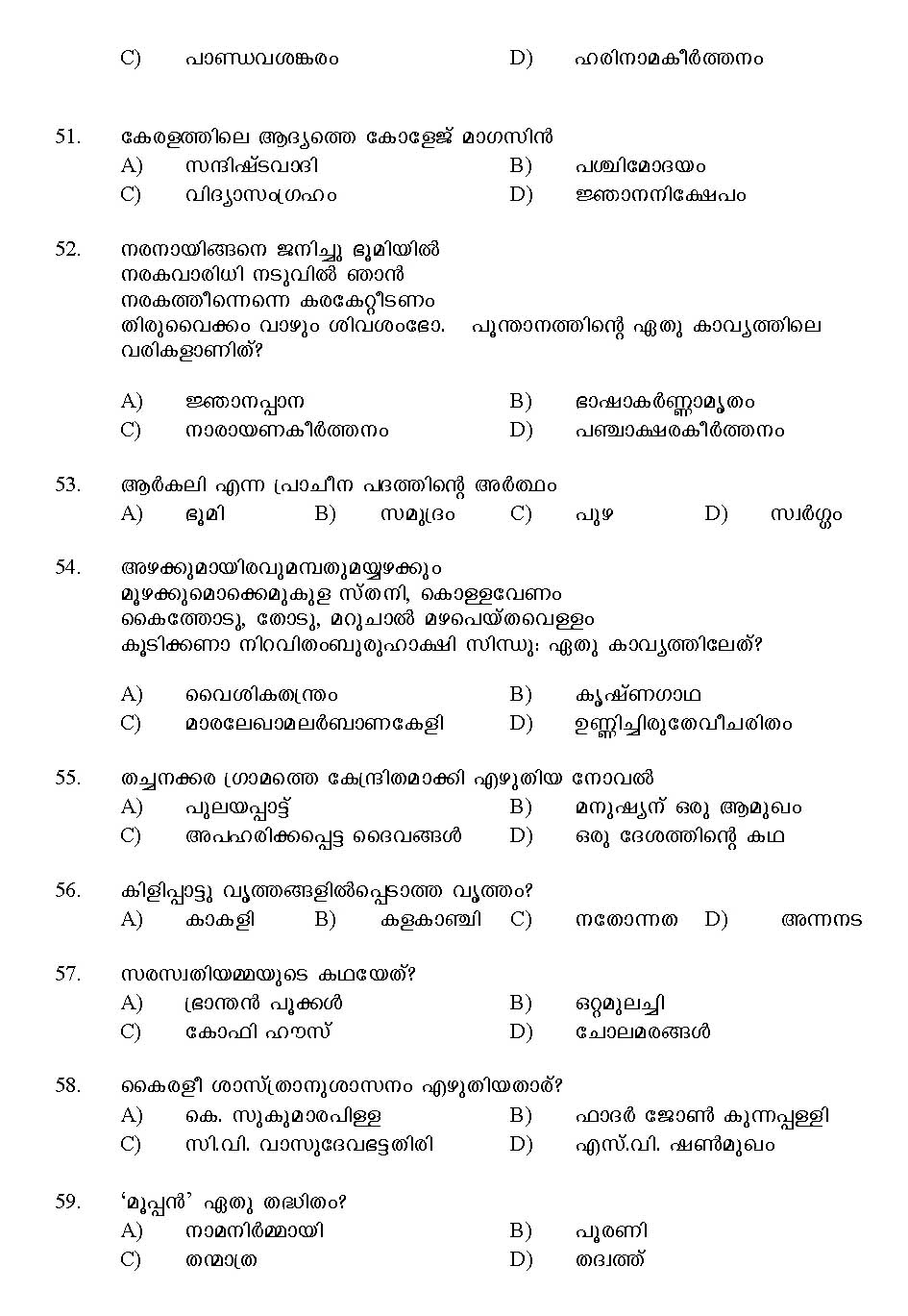 Kerala SET Malayalam Exam 2016 Question Code 16120 A 7