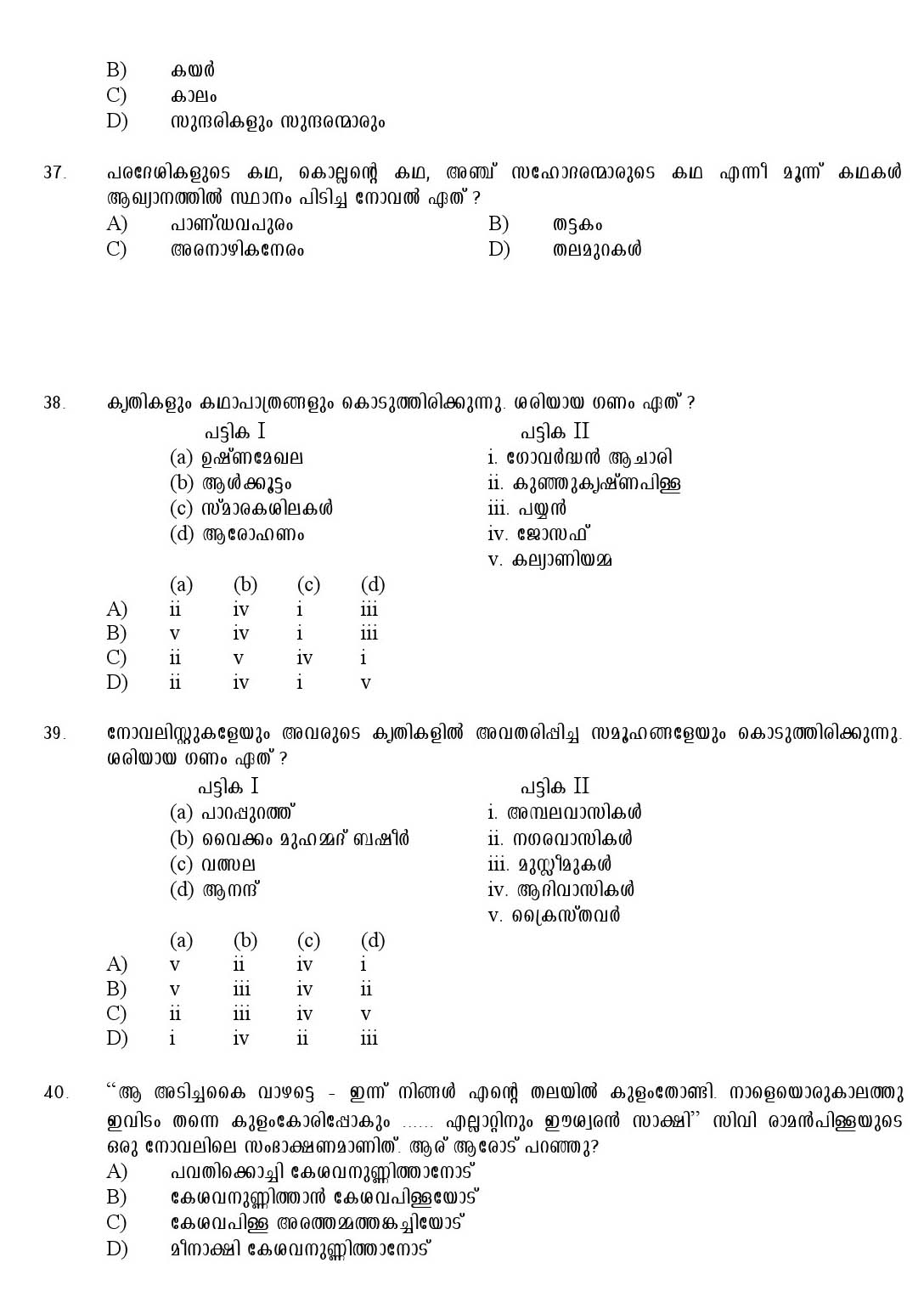 Kerala SET Malayalam Exam 2017 Question Code 17820 A 6