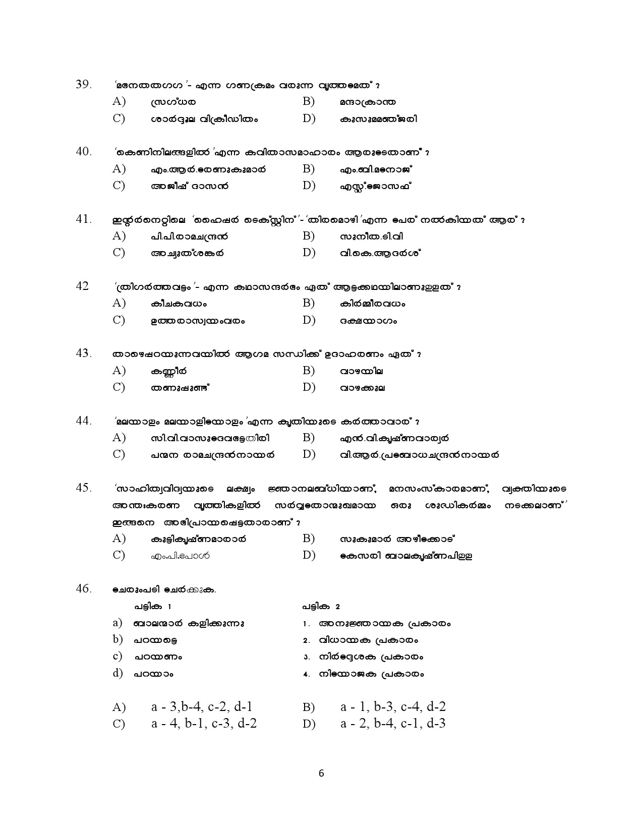 Kerala SET Malayalam Exam Question Paper February 2020 6
