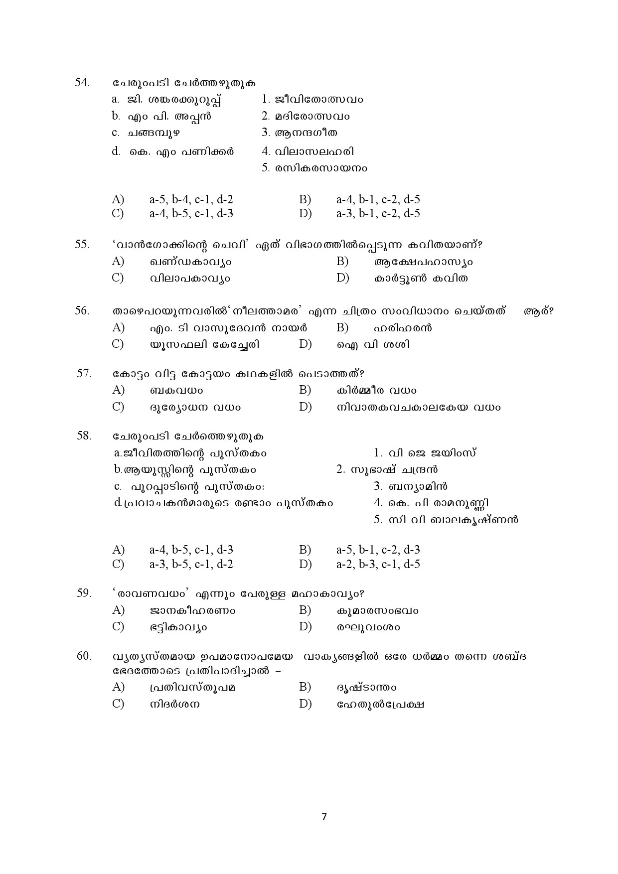 Kerala SET Malayalam Exam Question Paper January 2022 7
