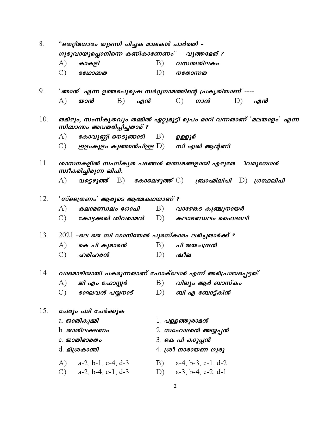 Kerala SET Malayalam Exam Question Paper January 2024 2