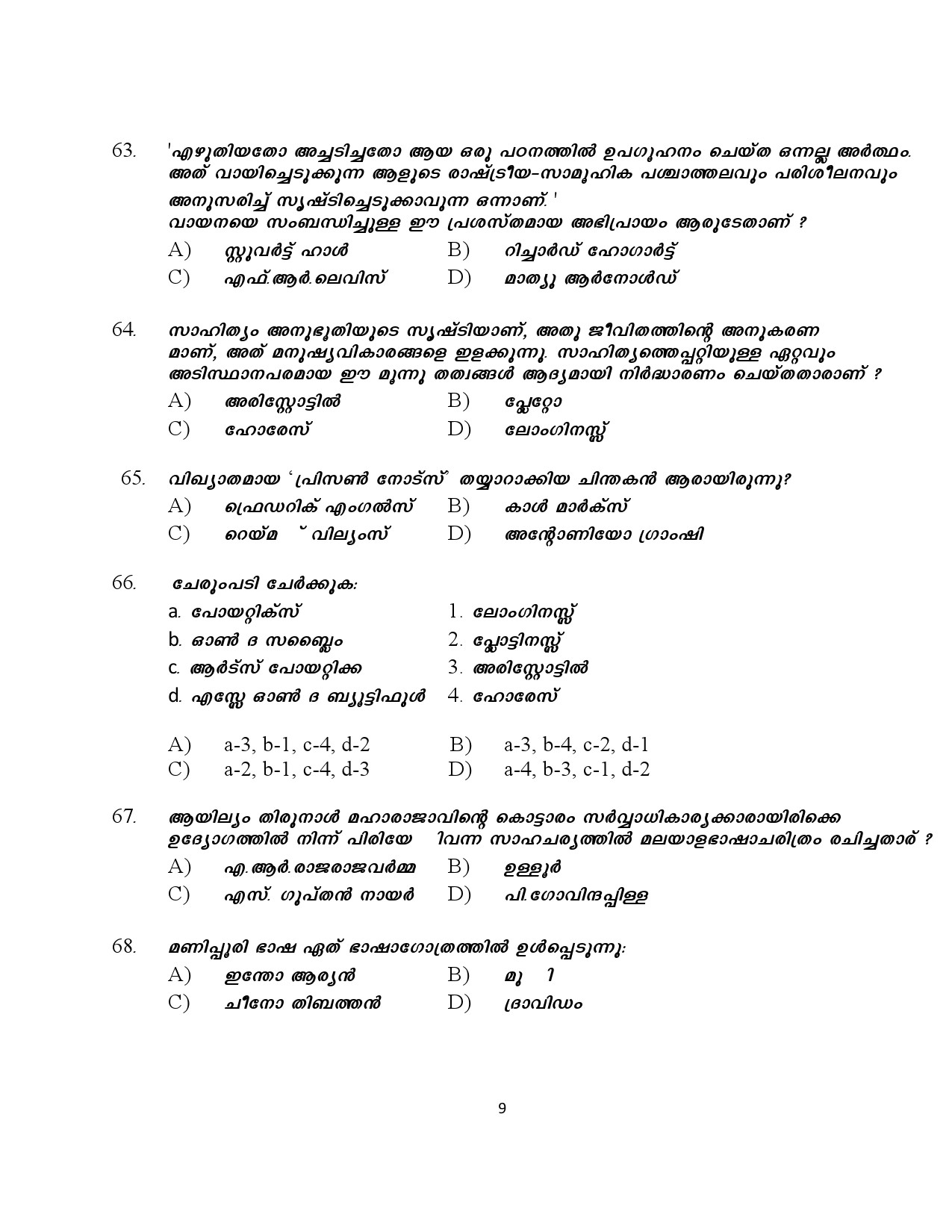 Kerala SET Malayalam Exam Question Paper January 2024 9