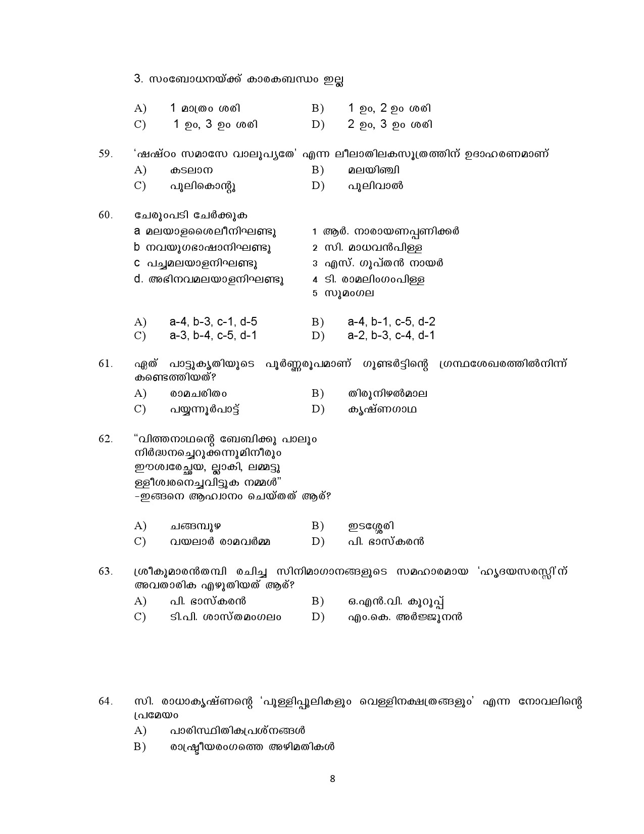 Kerala SET Malayalam Exam Question Paper July 2021 8
