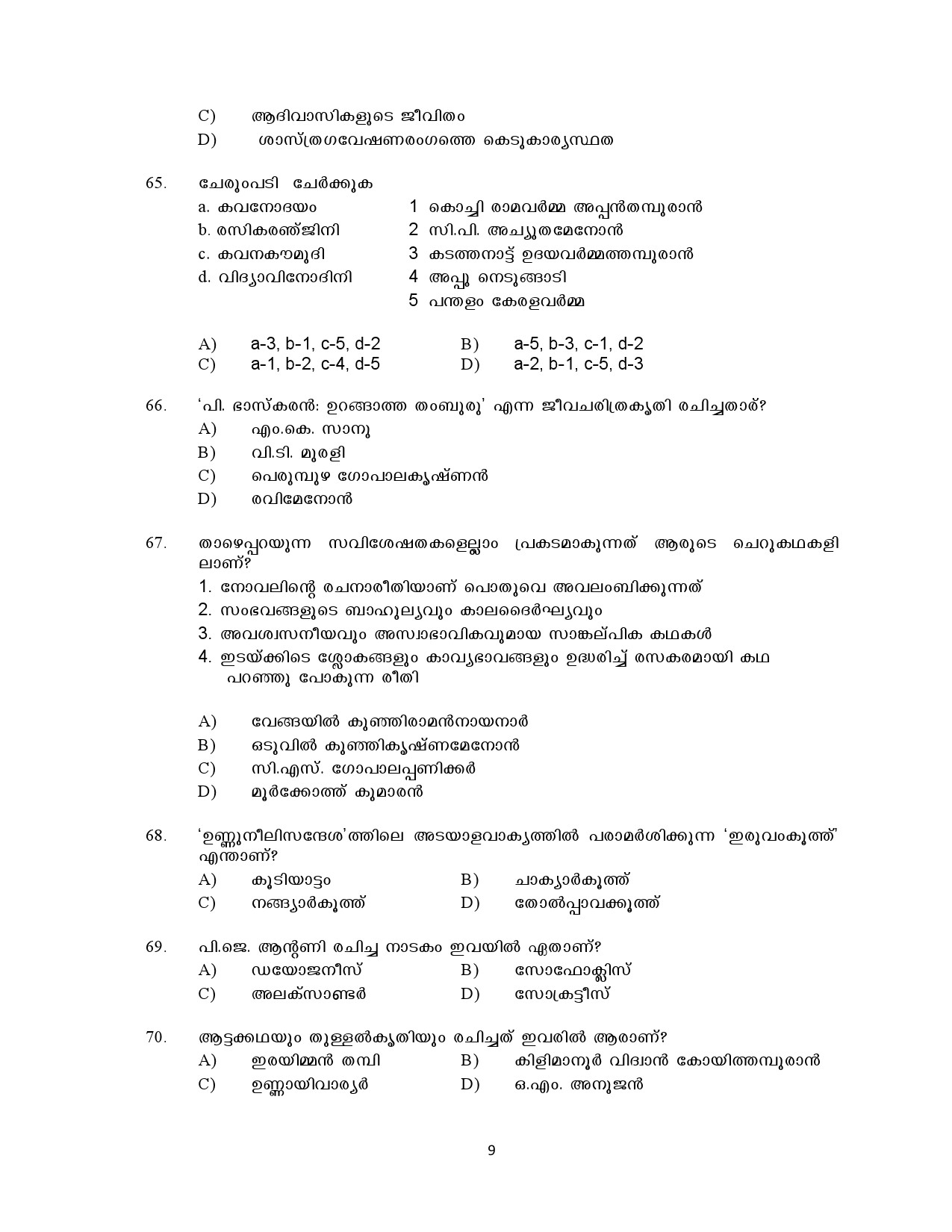 Kerala SET Malayalam Exam Question Paper July 2021 9