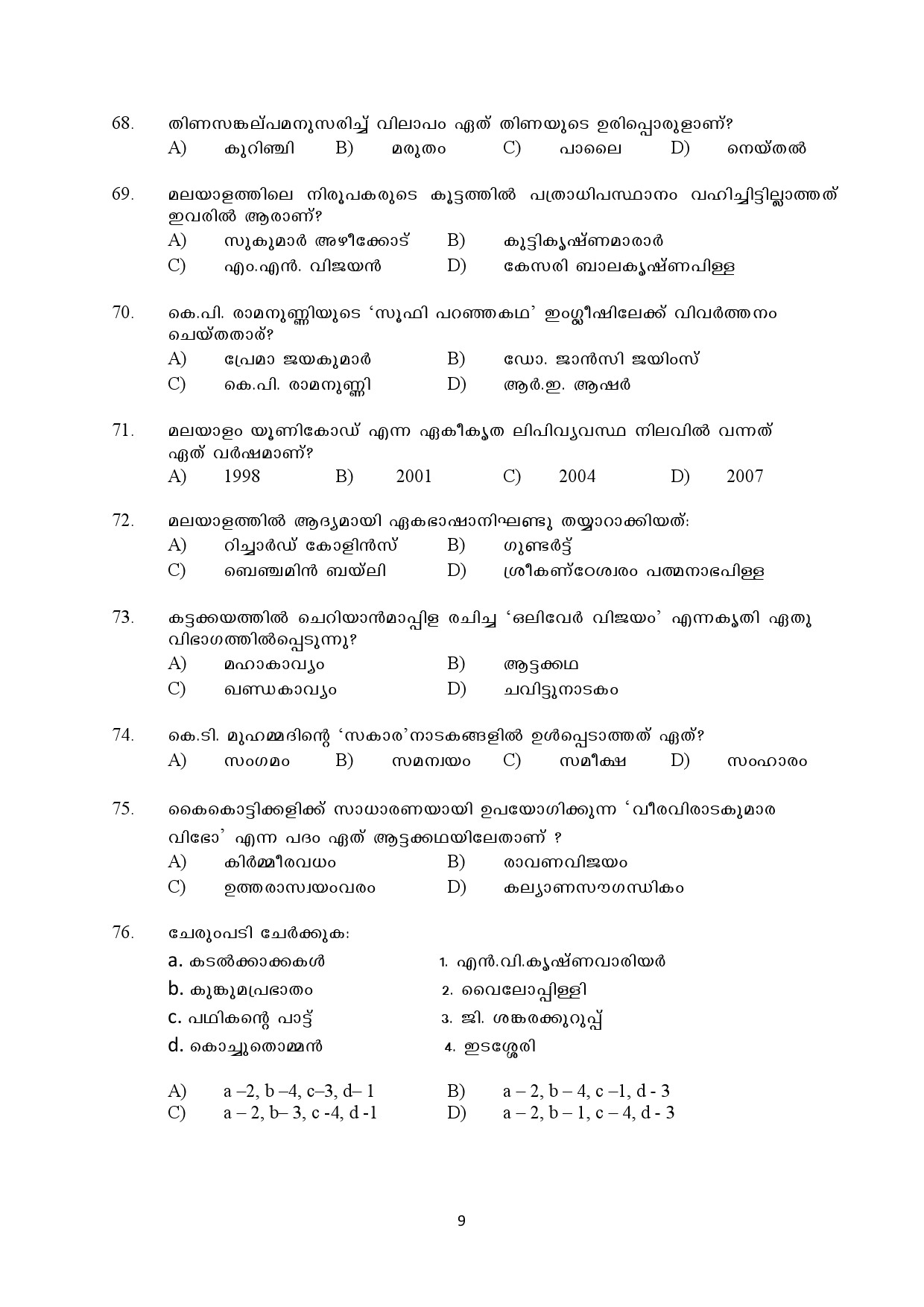 Kerala SET Malayalam Exam Question Paper July 2022 9