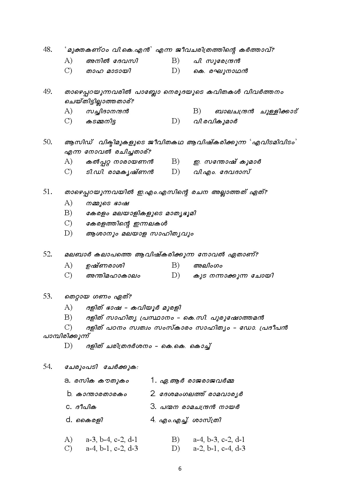 Kerala SET Malayalam Exam Question Paper July 2024 6