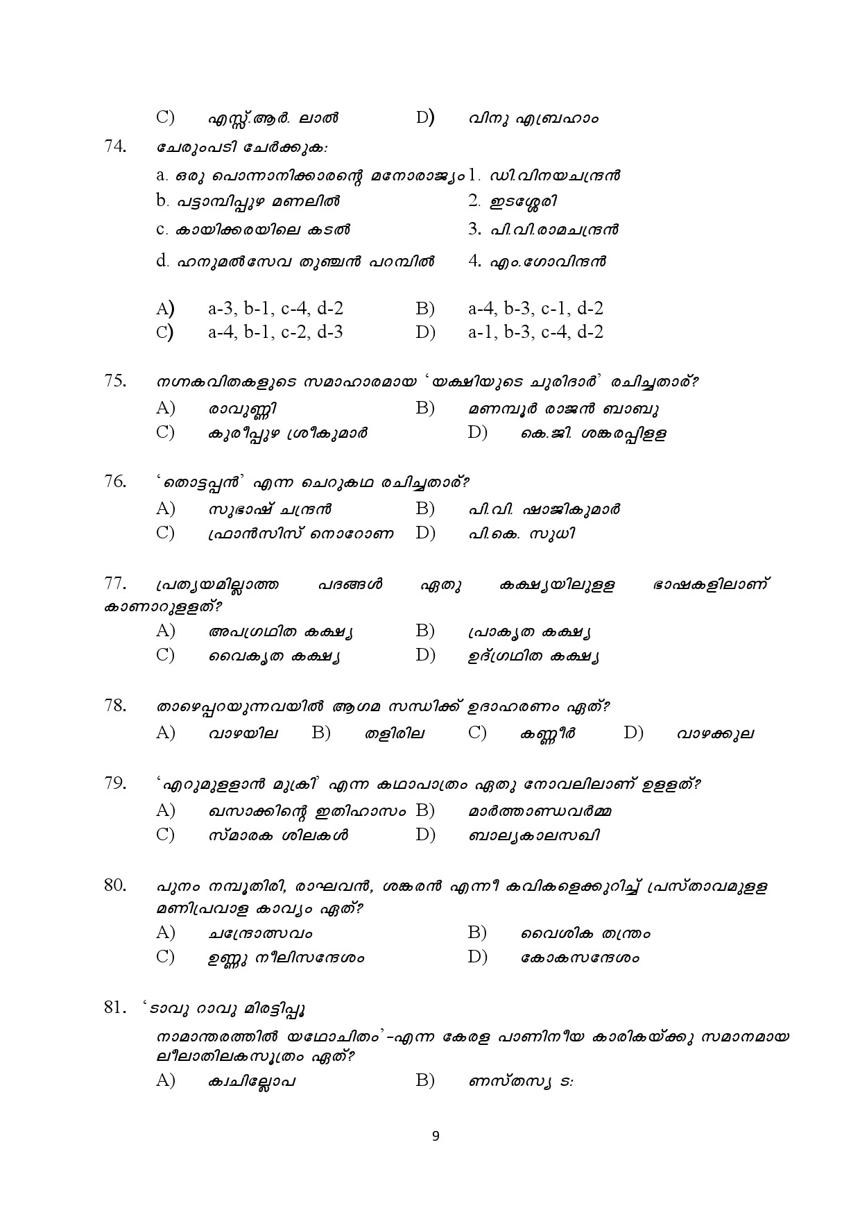 Kerala SET Malayalam Exam Question Paper July 2024 9