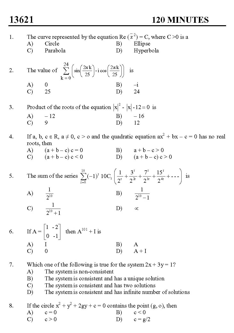 Kerala SET Mathematics Exam 2013 Question Code 13621 1