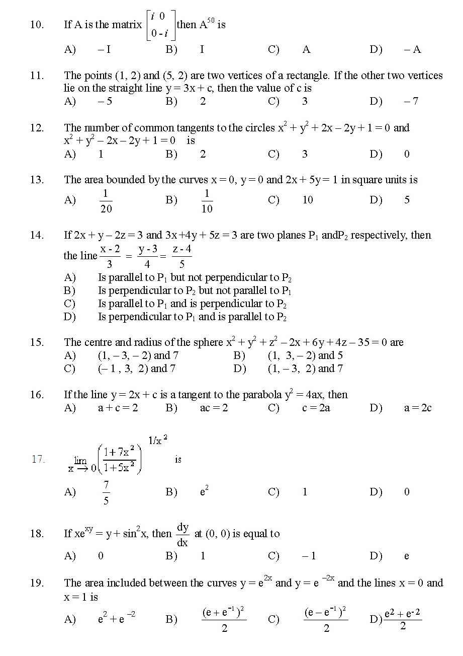 Kerala SET Mathematics Exam 2014 Question Code 14221 2