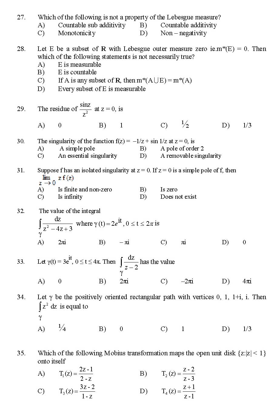 Kerala SET Mathematics Exam 2014 Question Code 14221 4