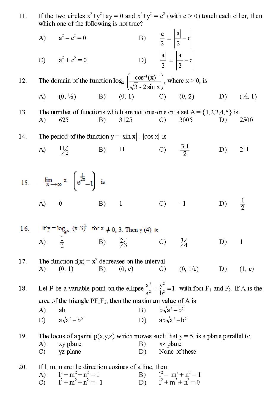 Kerala SET Mathematics Exam 2015 Question Code 15621 2