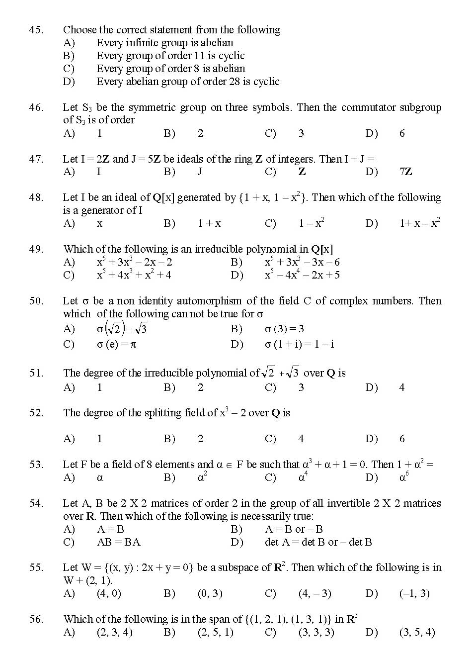Kerala SET Mathematics Exam 2016 Question Code 16121 A 6