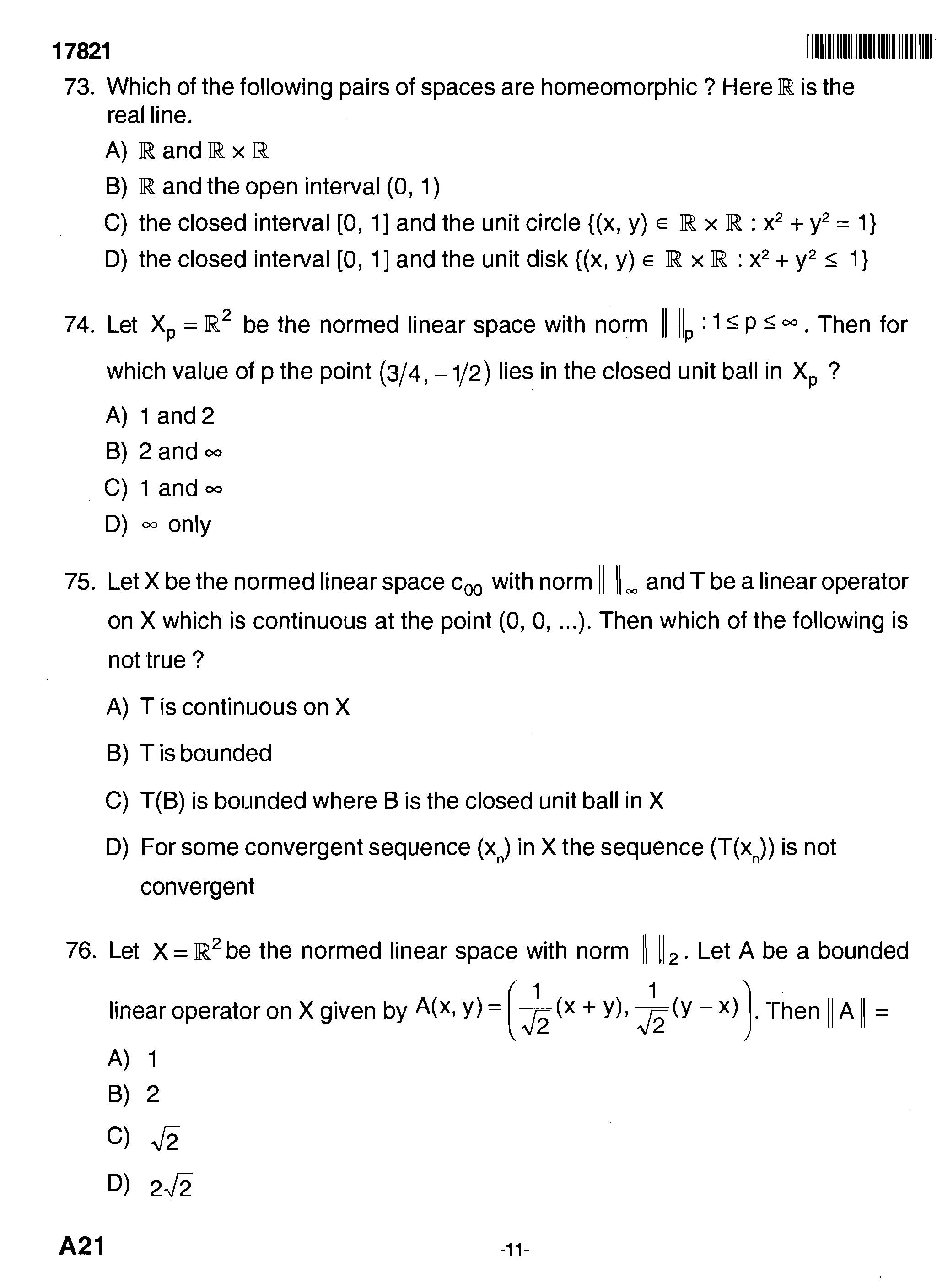Kerala SET Mathematics Exam 2017 Question Code 17821 A 11