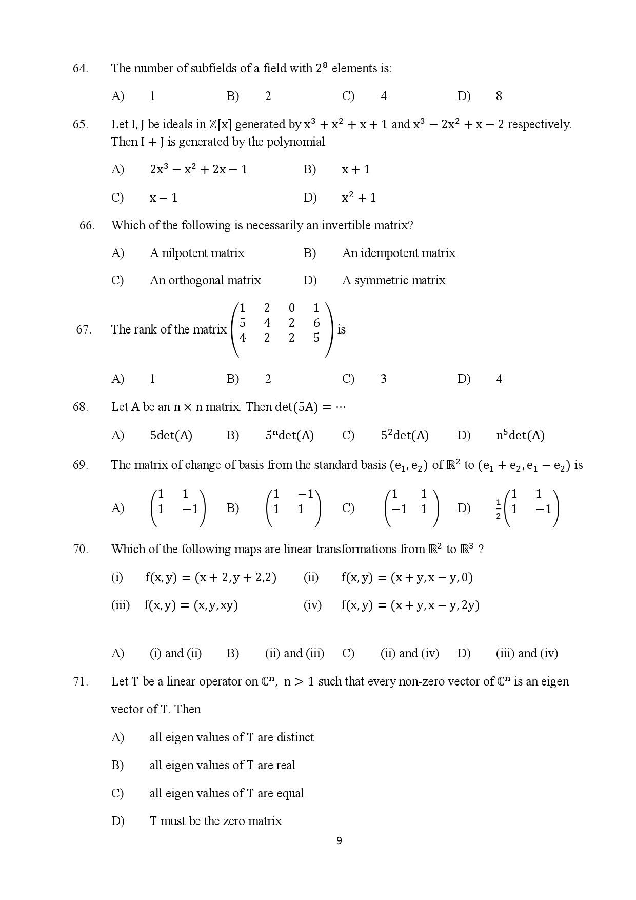 Kerala SET Mathematics Exam Question Paper February 2019 9