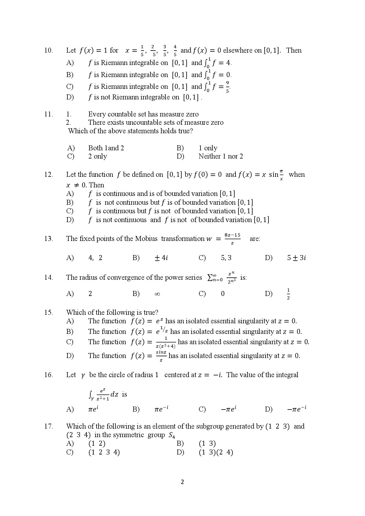 Kerala SET Mathematics Exam Question Paper February 2020 2