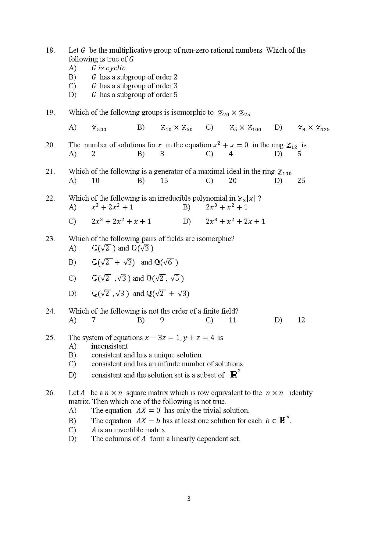 Kerala SET Mathematics Exam Question Paper February 2020 3