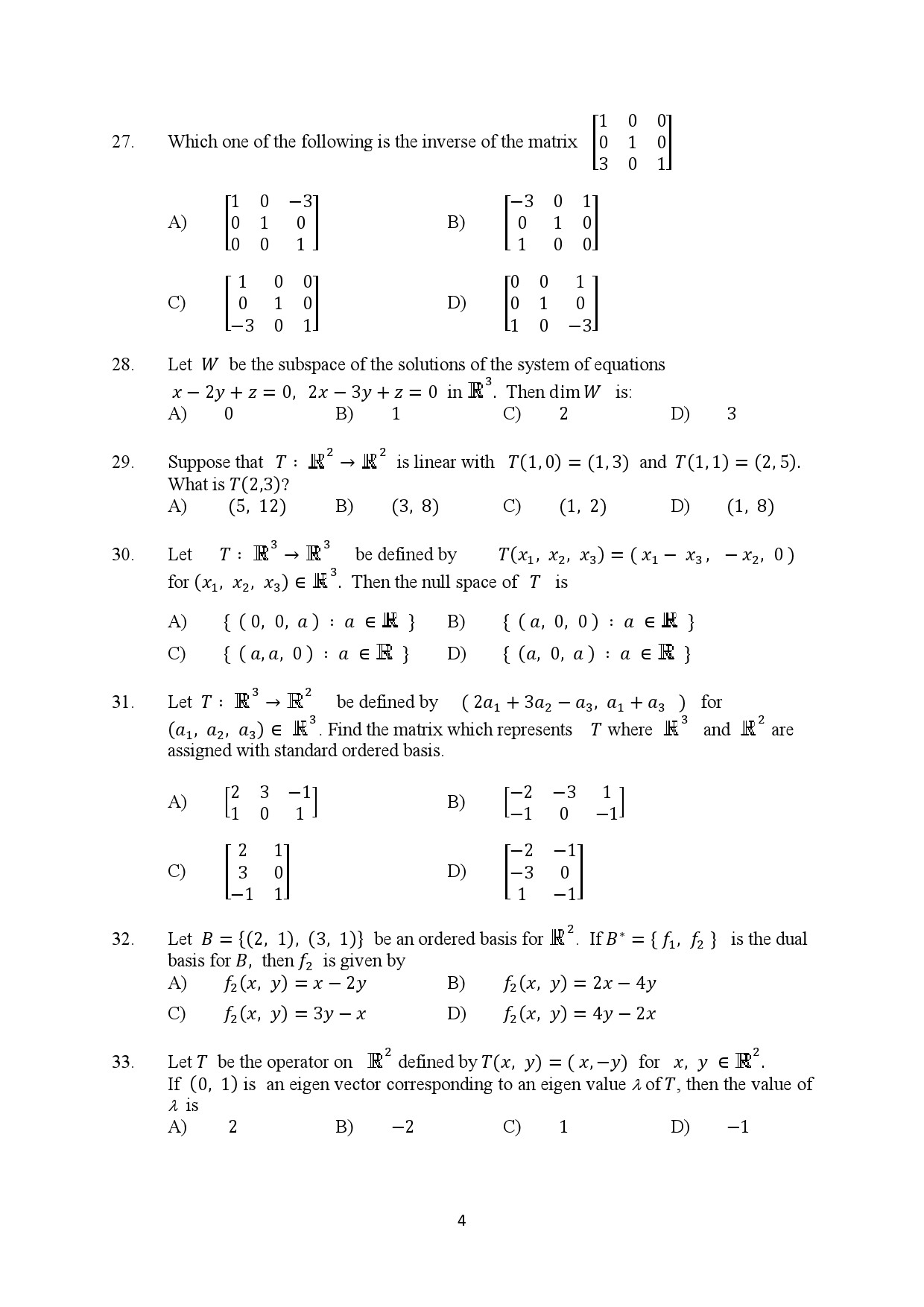 Kerala SET Mathematics Exam Question Paper February 2020 4