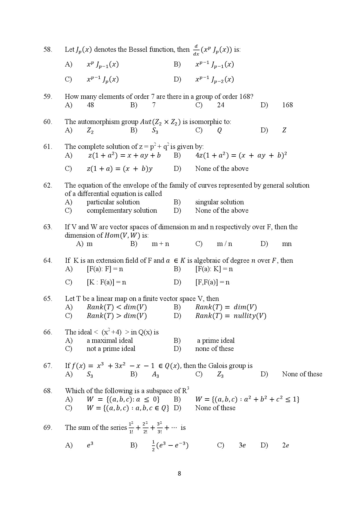 Kerala SET Mathematics Exam Question Paper February 2020 8