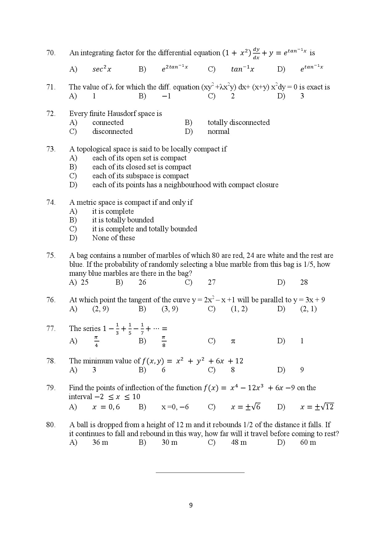 Kerala SET Mathematics Exam Question Paper February 2020 9