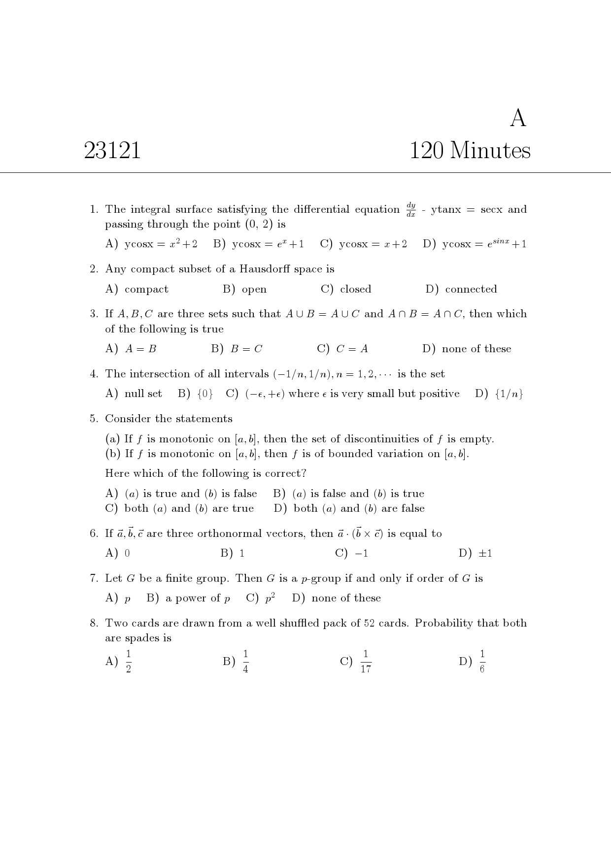 Kerala SET Mathematics Exam Question Paper January 2023 1