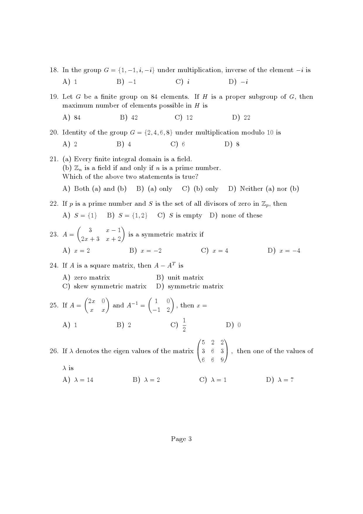 Kerala SET Mathematics Exam Question Paper January 2023 3