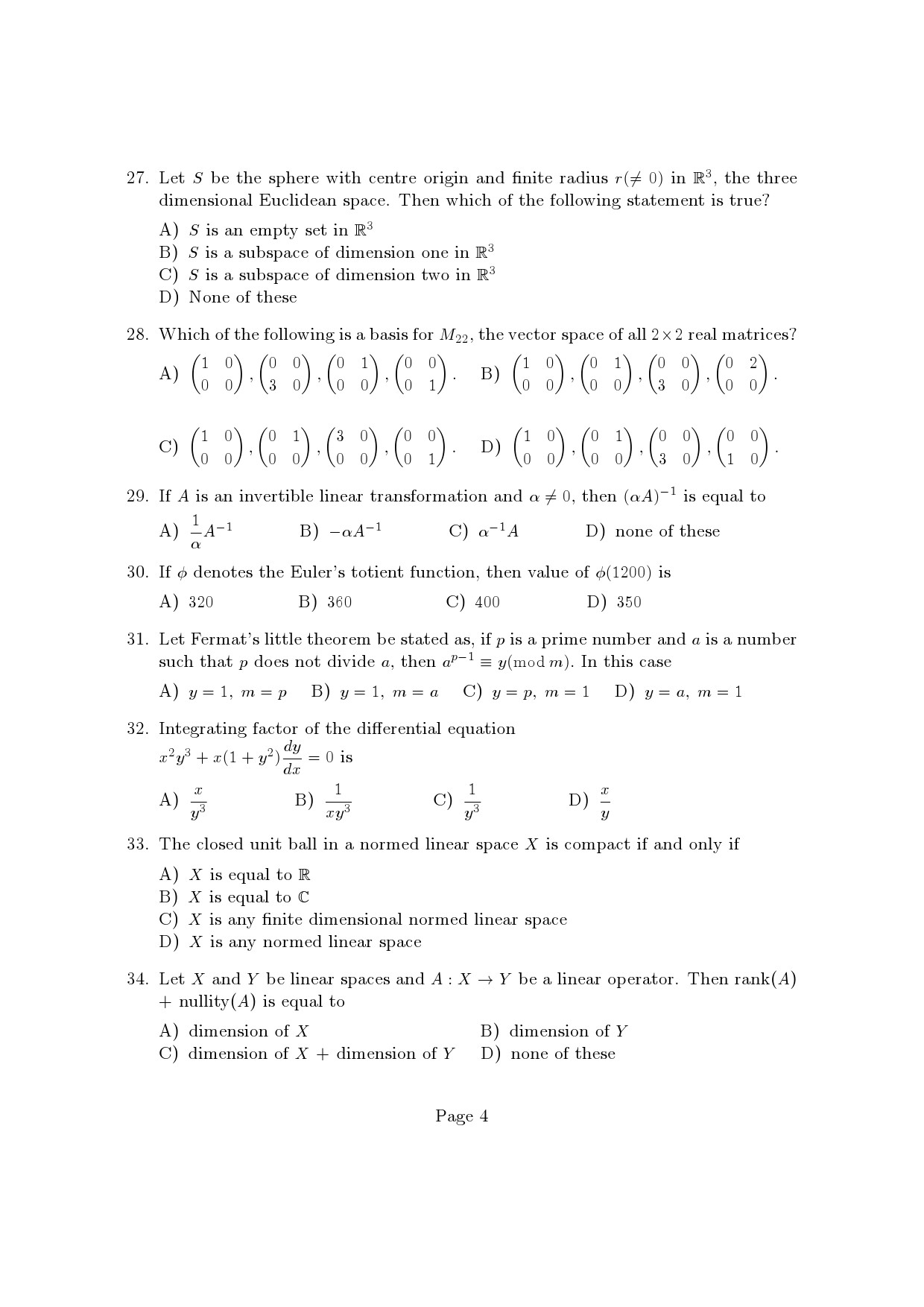 Kerala SET Mathematics Exam Question Paper January 2023 4