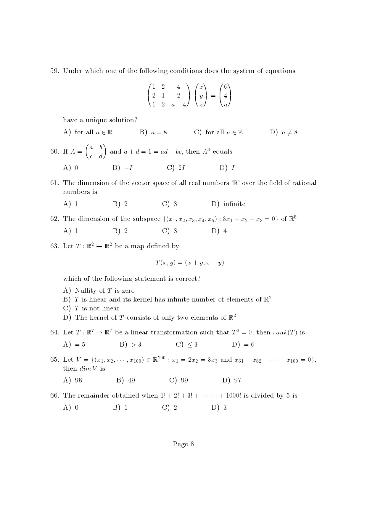 Kerala SET Mathematics Exam Question Paper January 2023 8